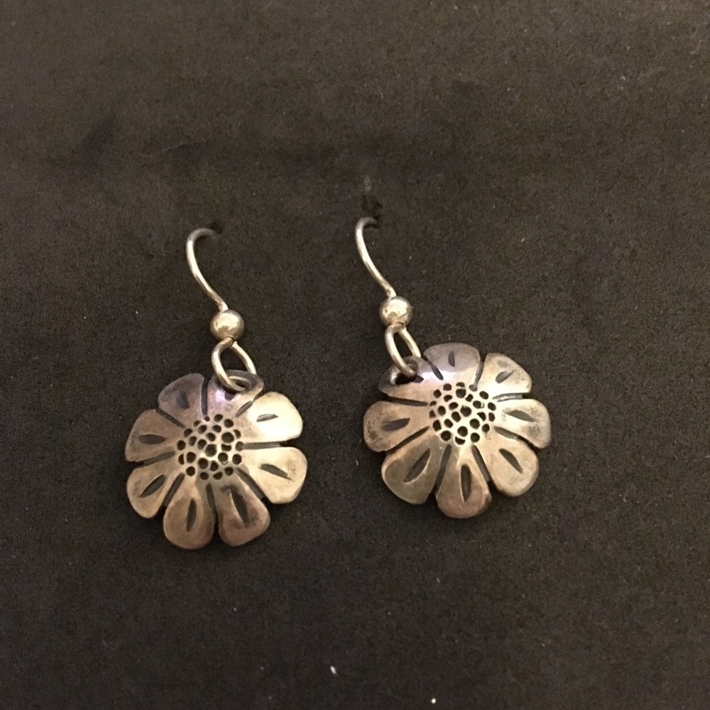 Handmade silver coin flower earrings